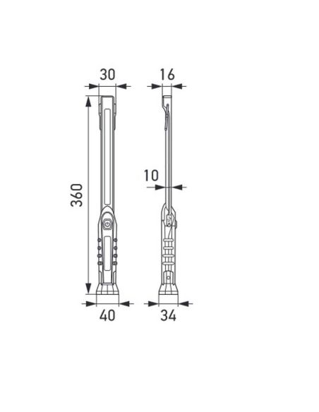Dimensiones Linterna LED tipo Stick recargable con Imán Giratorio y Gancho 300Lm y 20Lm ULS300 Hella | LeonLeds