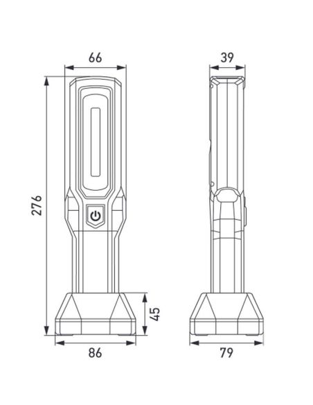 Dimensiones Linterna LED de trabajo con base de carga con Iman trasero y inferior UHL280 Base Hella | LeonLeds