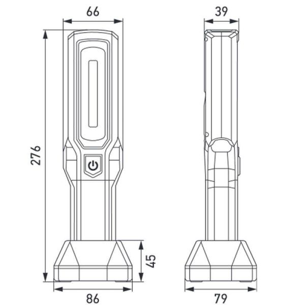 Dimensiones Linterna LED de trabajo con base de carga con Iman trasero y inferior UHL280 Base Hella | LeonLeds