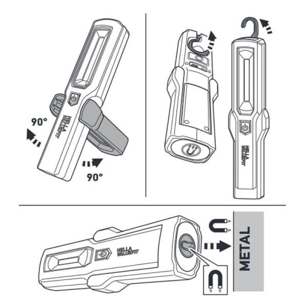 Lanterna de trabalho LED Base magnética e regulável a 180º UHL280 Recarregável 3.7V 2000mAh 2XM 357 300-301 Hella | leonleds