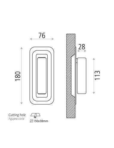 Applique murale LED avec lecteur Boheme blanc ou noir mesures