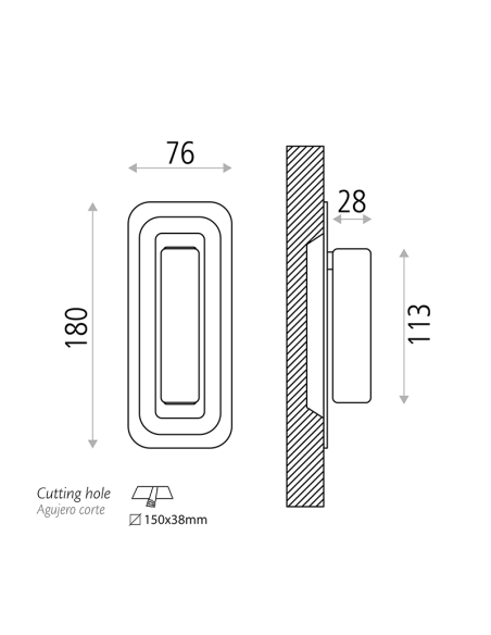 Aplique LED de pared con lector Boheme blanco o negro medidas