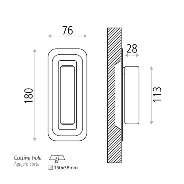 Luz de parede LED com medidas de leitor Boheme branco ou preto