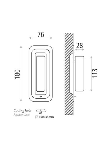 Applique murale LED avec interrupteur Boheme noir mesures