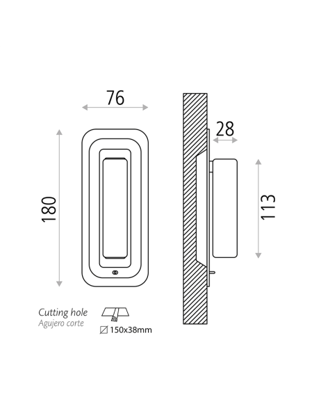 Aplique LED con interruptor Boheme negro medidas