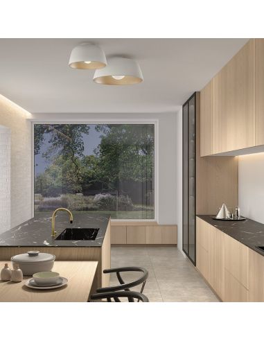 Plafon de techo blanco decorativo Miso ø285mm oro ambiente