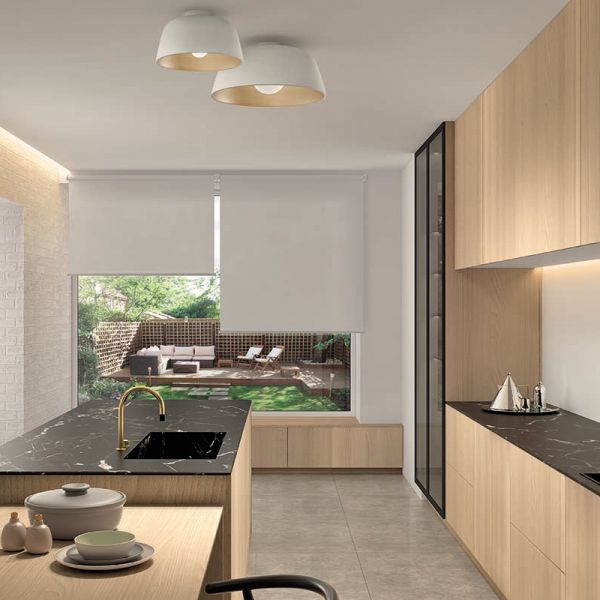 Plafón de acero Miso blanco 43,3cm oro ambiente