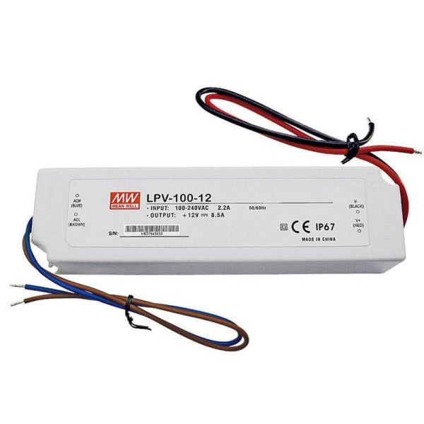 LPV-100-12 LED Fuente de alimentación LED estanca IP67 8,5A Mean Well | LeonLeds