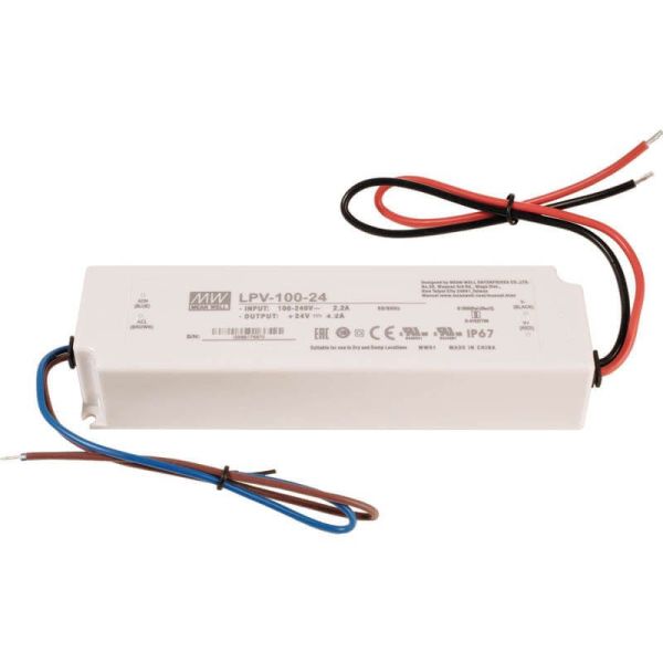 LPV-100-24 LED Fuente de alimentación LED estanca IP67 4,2A Mea Well | LeonLeds