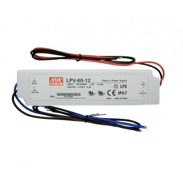 LPV-60-12 LED Fuente de alimentación estanca IP67 5A Mean WEll | LeonLeds