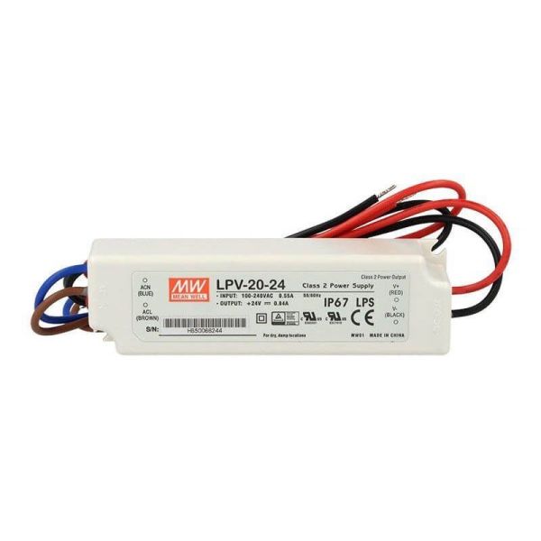 LPV-20-24 LED Fuente de alimentación estanca IP67 para exterior Mean Well | LeonLeds