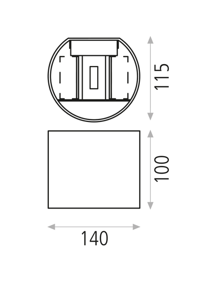 Mesures de l'applique murale Kowa LED blanc, noir ou or 2x6W