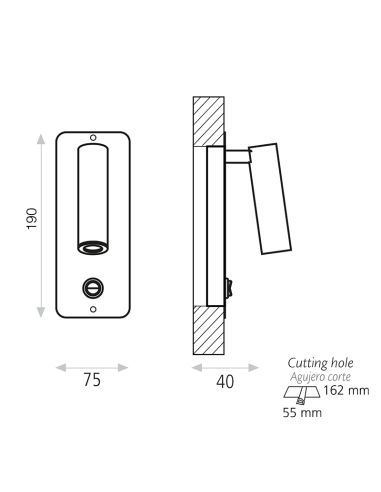 Aplique LED embutido na parede Aron preto/níquel com leitor de medição