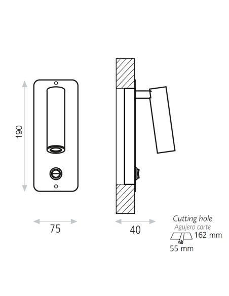 Aplique LED Empotrable Aron negro/níquel con lector medidas