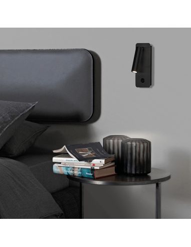 Applique murale LED en métal Aron noir ambiant avec lecteur