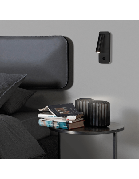 Applique murale LED en métal Aron noir ambiant avec lecteur