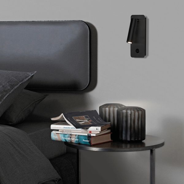 Applique murale LED en métal Aron noir ambiant avec lecteur