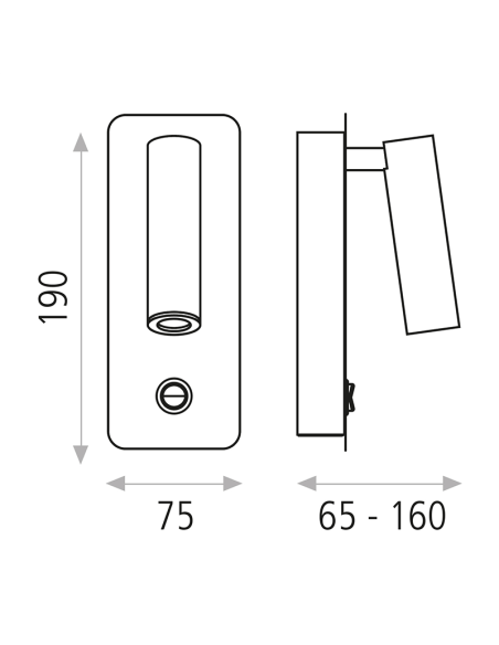 Applique LED en métal avec lecteur Aron noir/nickel mesures