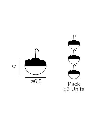 Pack 3 bombillas portátiles Cherry Mini medidas