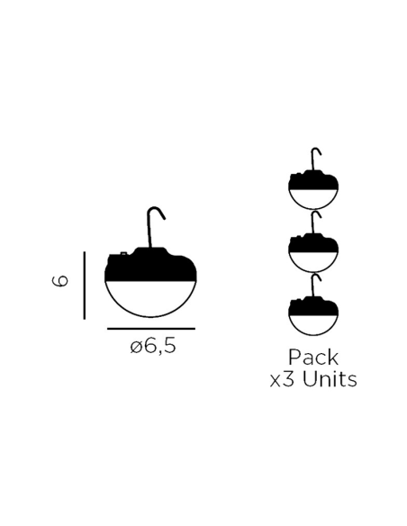 Pack 3 bombillas portátiles Cherry Mini medidas
