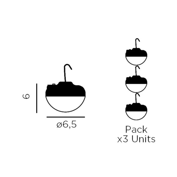 Pack 3 bombillas portátiles Cherry Mini medidas