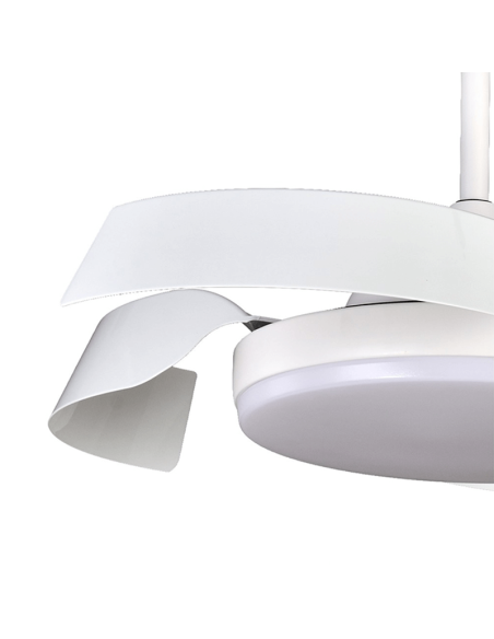 Ventilador LED ajustável Fuller Batán branco com detalhe de pás dobráveis