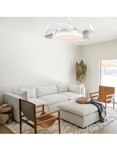 Ventilador LED regulable Batán blanco con aspas plegables ambiente