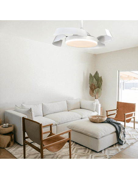 Ventilateur LED réglable Batán blanc avec pales pliantes d'ambiance