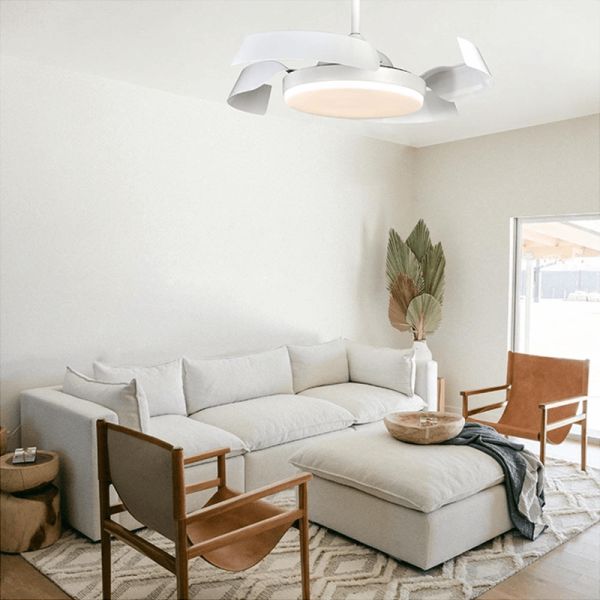 Ventilador LED regulable Batán blanco con aspas plegables ambiente