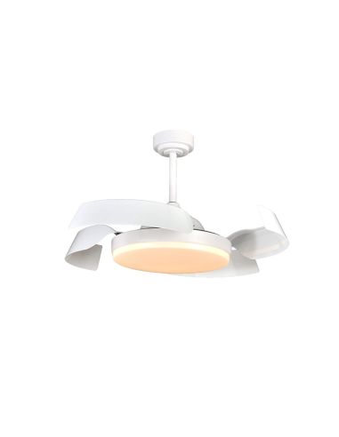 Ventilateur LED réglable Batán blanc avec pales pliantes, lumière chaude