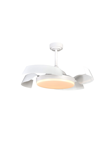 Ventilador LED regulable Batán blanco con aspas plegables luz cálida