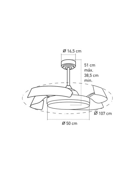Ventilador LED regulable Batán blanco con aspas plegables medidas