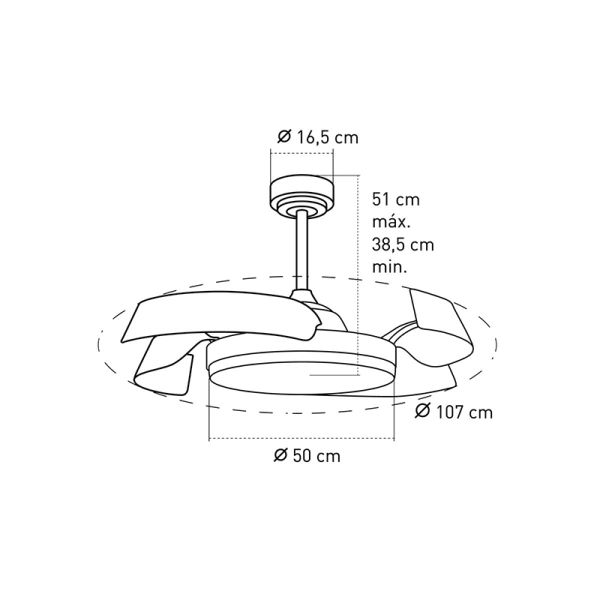 Ventilador LED regulable Batán blanco con aspas plegables medidas