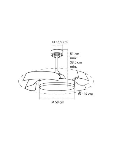 Ventilador LED regulable Batán blanco con aspas plegables medidas