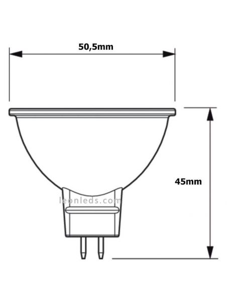 Medidas Lâmpada LED MR16 com tomada 7,5W - 50W 60º CorePro GU5.3 Regulável Philips | leonleds