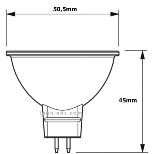 Dimensions Ampoule LED MR16 avec douille CorePro GU5.3 7,5W - 50W 60º Dimmable Philips | leonleds