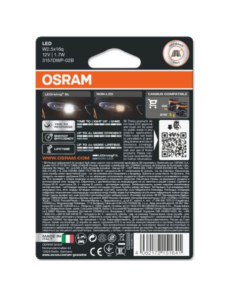 Bombillas LED P27/7W luz blanca W2.5x16q 6000K 12V Pack 2 Unidades 3157DWP-02B 4062172151641 | LeonLeds