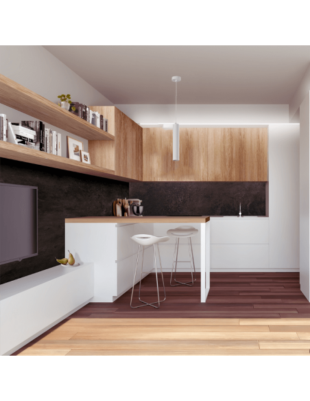 Candeeiro pendente minimalista Zoom branco ambiente