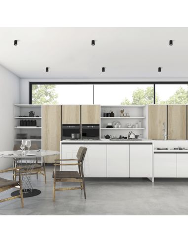 Plafón minimalista de metal Zoom 10cm negro ambiente