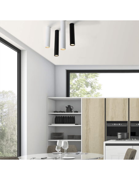 Candeeiro de tecto tubular Zoom 35/45cm branco ou preto ambiente