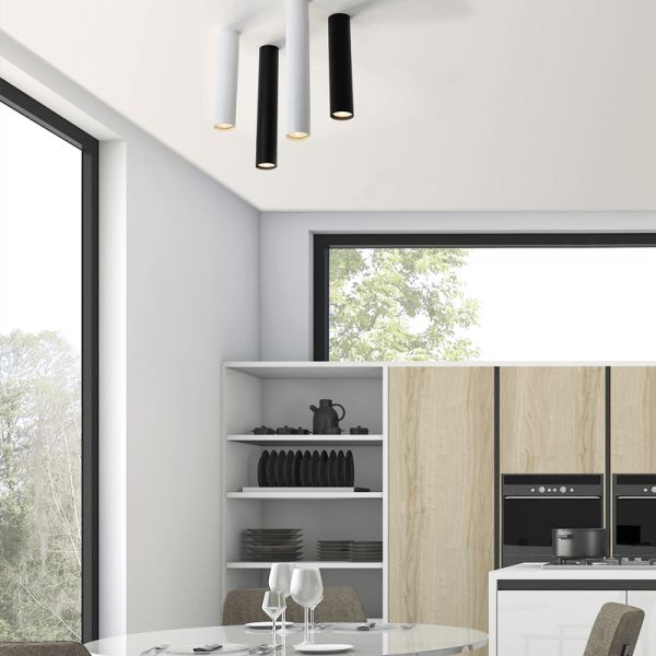 Candeeiro de tecto tubular Zoom 35/45cm branco ou preto ambiente