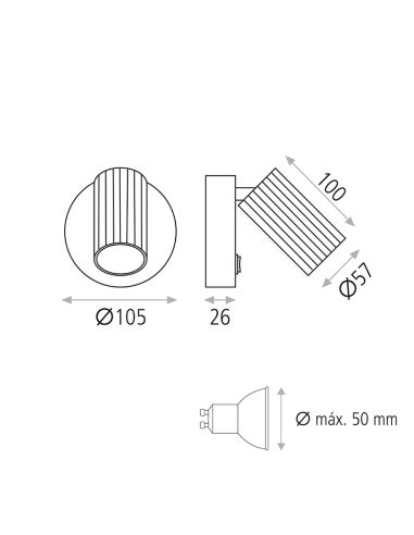 Mesures de l'applique murale en aluminium réglable Modrian