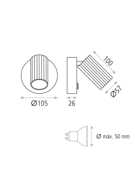 Aplique de aluminio regulable Modrian medidas