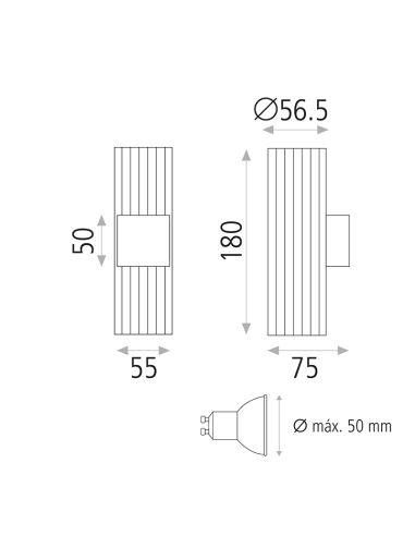 Aplique de pared metálico Modrian de 2 luces medidas