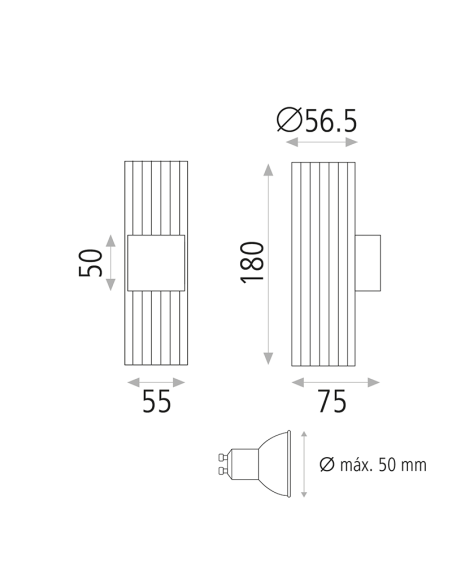 Aplique de pared metálico Modrian de 2 luces medidas
