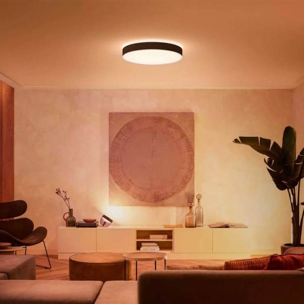 Dormitorio Plafón LED Redondo de color Negro Enrave XL Philips Hue 48W 6.100Lm 2.200K - 6.500K 8718696176481 | LeonLeds
