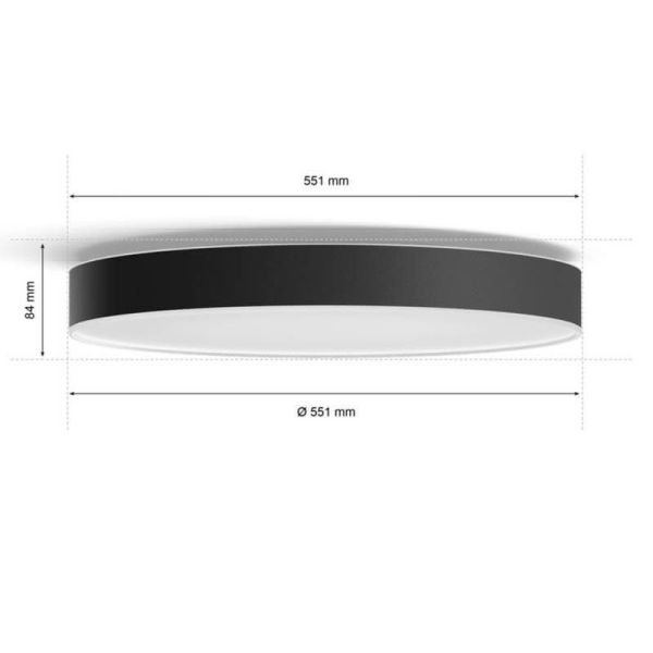 Dimensiones Plafón LED Redondo de color Negro Enrave XL Philips Hue 48W 6.100Lm 2.200K - 6.500K 8718696176481 | LeonLeds