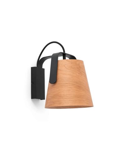 Aplique de pared Stood negro con pantalla de madera