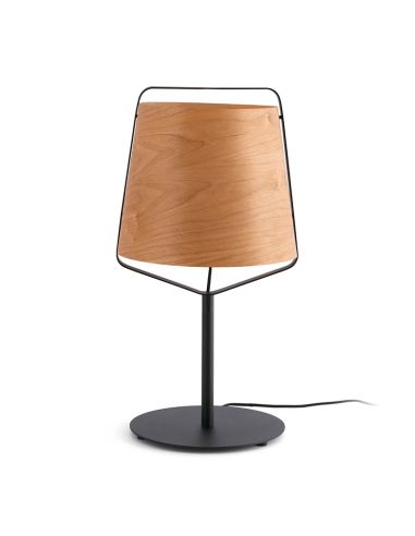 Lámpara de mesa Stood con pantalla de madera y pie negro