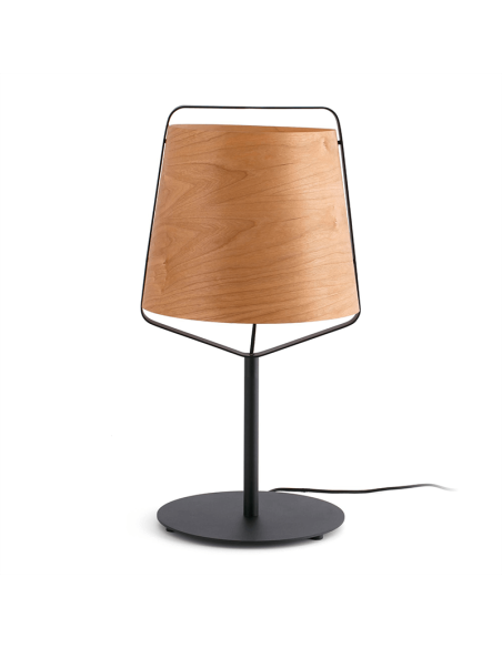 Lámpara de mesa Stood con pantalla de madera y pie negro